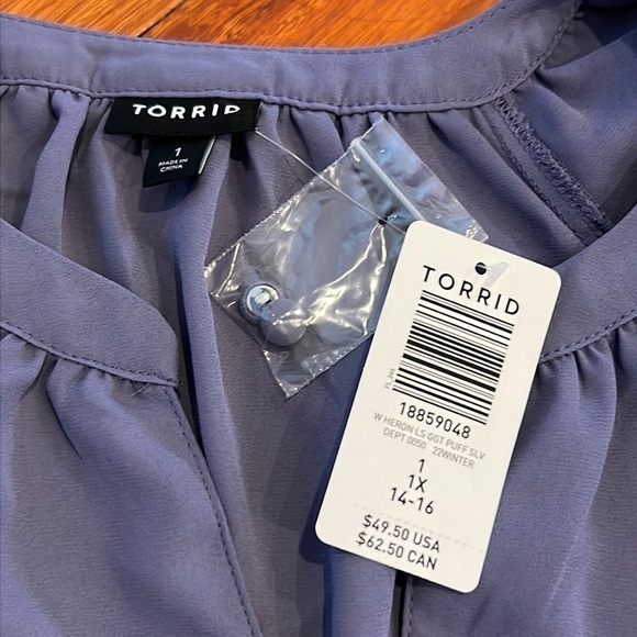 ⭐️ New Torrid 1 Georgette Peasant Blouse Plus Size 1 Top, Puff Sleeve Shirt - Picture 6 of 9